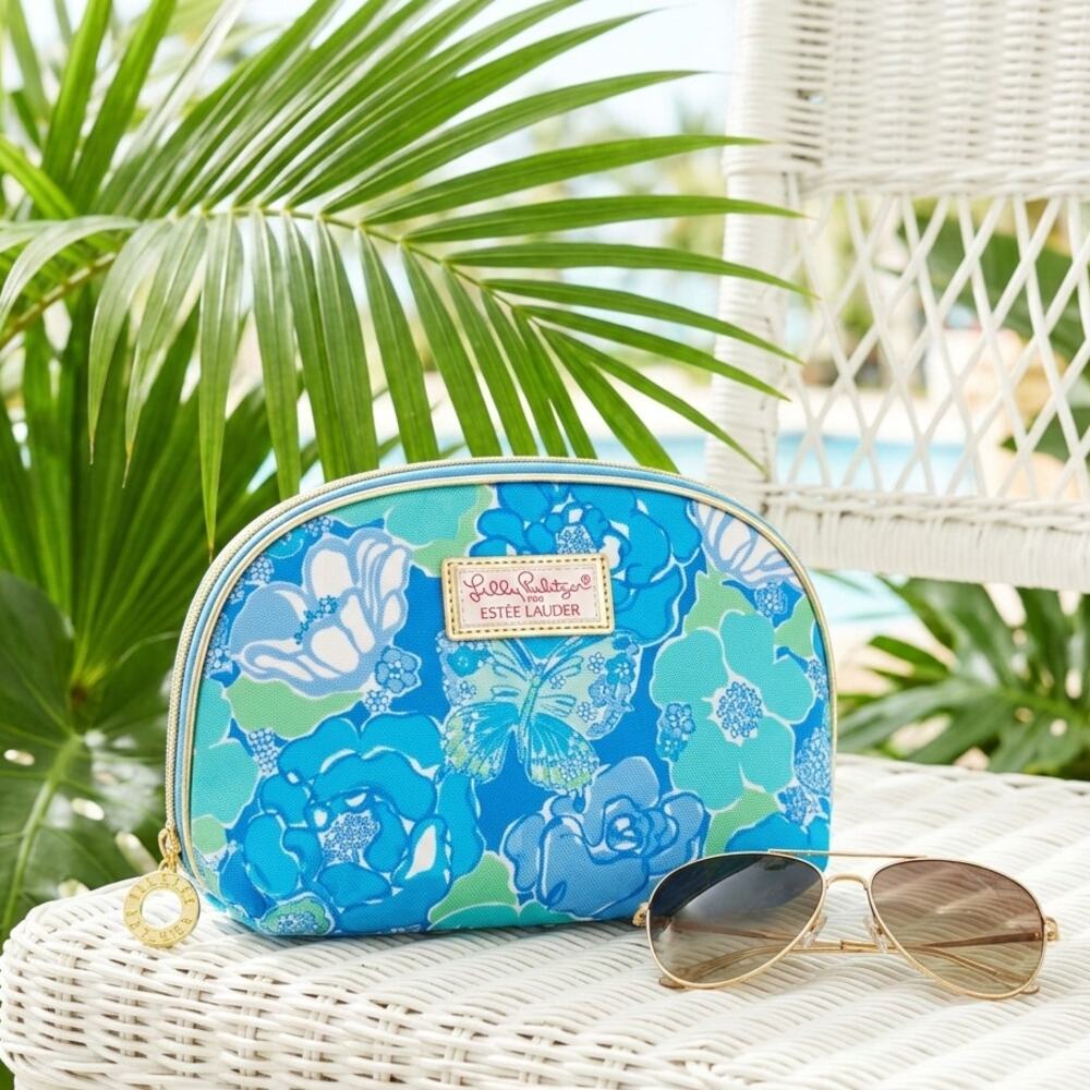 Vintage Lilly Pulitzer x Estée Lauder Makeup Bag | Y2K 2000s Turquoise Butterfly